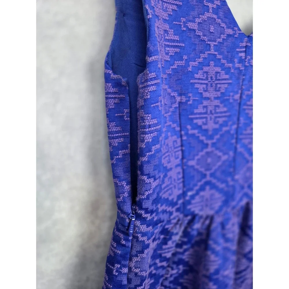 Anthropologie Maeve Averie Blue Jacquard Fit & Flare Sleeveless Dress Sz 2